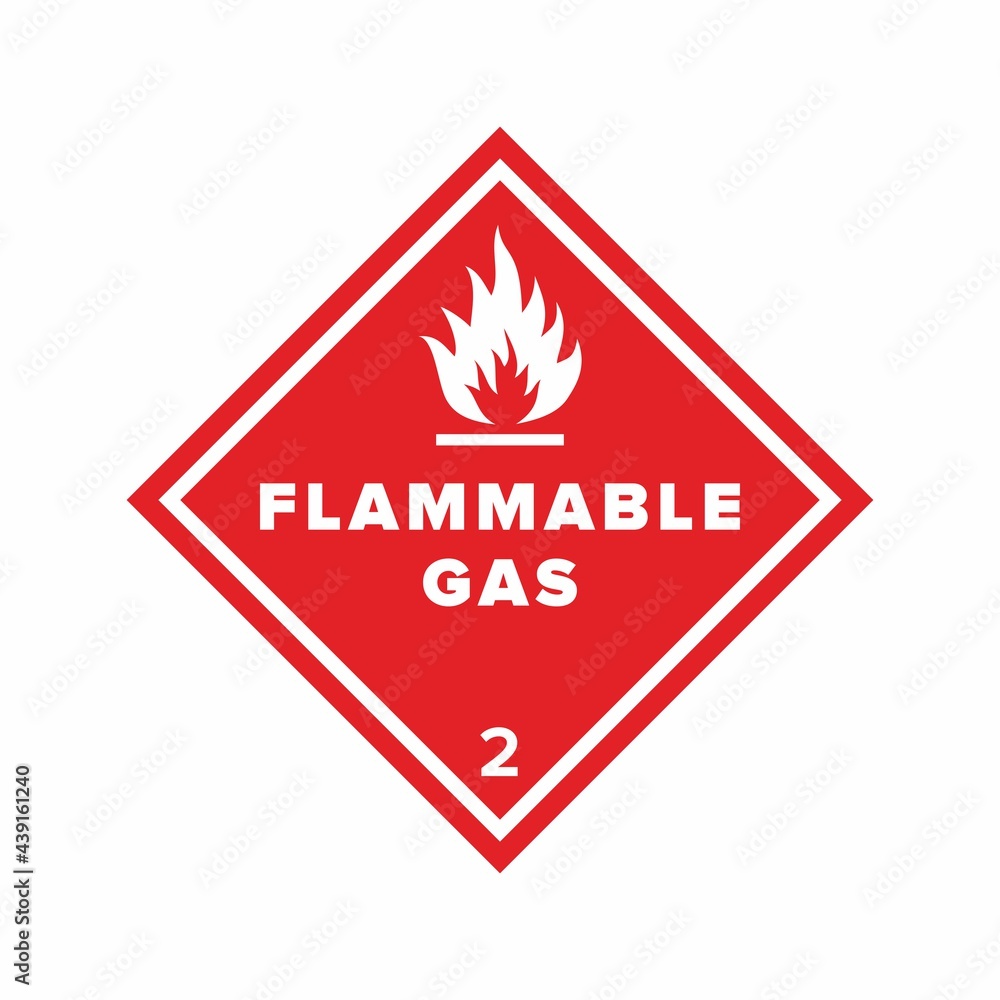 Flammable sign. Flame image. Hazard class 2 (gases). Red raster sign. The danger. Flammable sign. Flame image. Hazard class 2 (gases). Red raster sign. The danger.