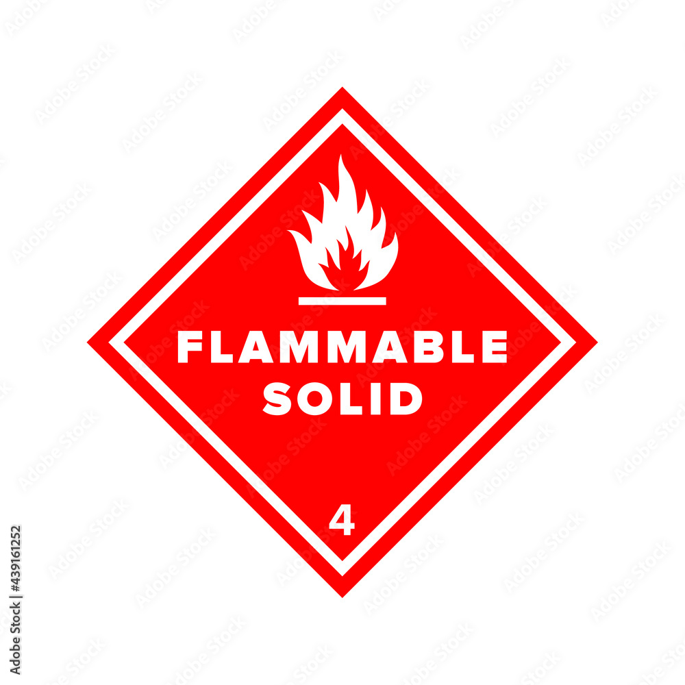 Flammable sign. Flame image. Hazard class 4 (solid materials). Red vector sign. The danger. Flammable sign. Flame image. Hazard class 4 (solid materials). Red vector sign. The danger.