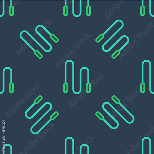 Line Jump rope icon isolated seamless pattern on blue background. Skipping rope. Sport equipment. Vector