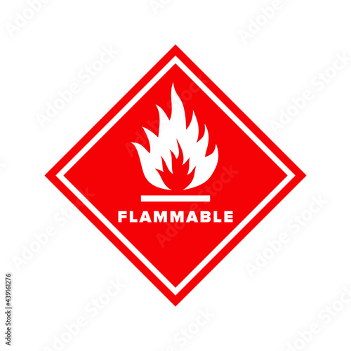 Flammable sign. Flame image. Hazard class 2 (gases), class 3 (liquid), class 4 (solid materials). Red vector sign. The danger.