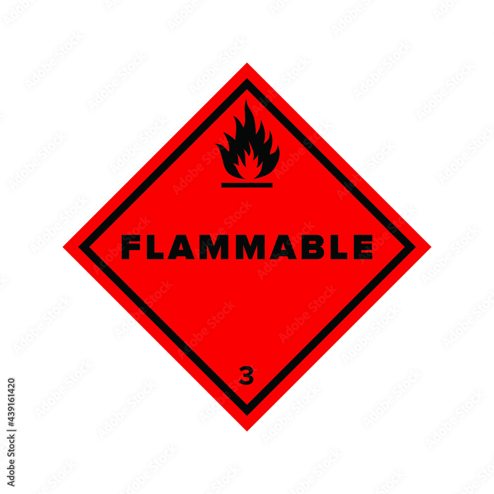 Flammable liquid sign. Flame image. Hazard class 3 (liquid). Red vector icon. The danger. Flammable liquid sign. Flame image. Hazard class 3 (liquid). Red vector icon. The danger.