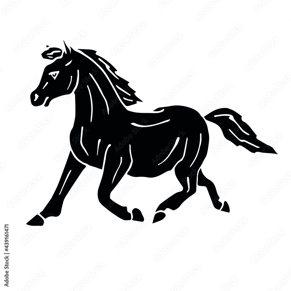 Vector hand drawn doodle sketch black pony horse isolated on white background Vector hand drawn doodle sketch black pony horse isolated on white background