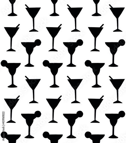 Vector seamless pattern of hand drawn doodle sketch margarita and martini cocktail silhouette isolated on white background