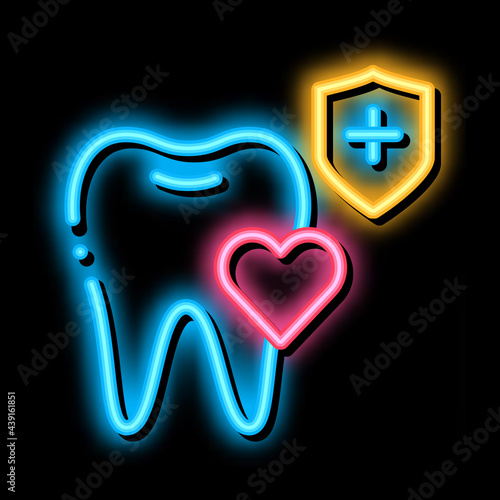 dentist teeth insurance neon light sign vector. Glowing bright icon dentist teeth insurance sign. transparent symbol illustration