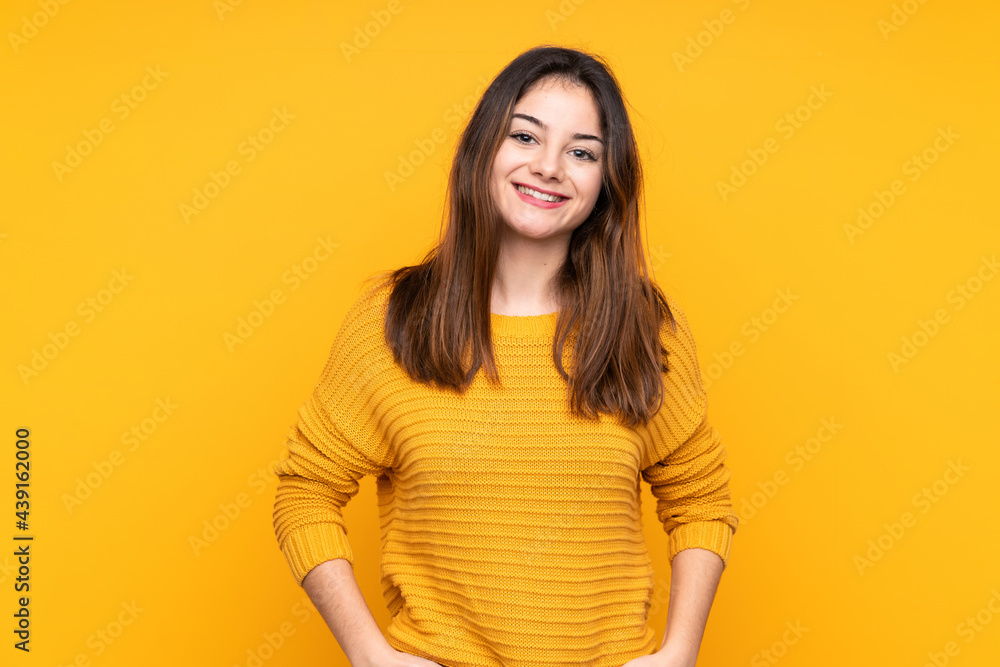 Young caucasian woman isolated on yellow background laughing Young caucasian woman isolated on yellow background laughing