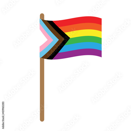 Vector flat cartoon waving new lgbt lgbtq+ rainbow flag isolated on white background