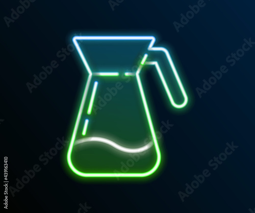 Glowing neon line Jug glass with water icon isolated on black background. Kettle for water. Glass decanter with drinking water. Colorful outline concept. Vector