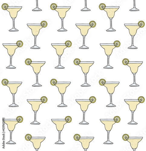 Vector seamless pattern of colored hand drawn doodle sketch margarita cocktail isolated on white background