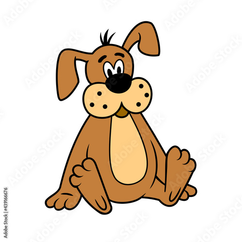 Cartoon Dog Sitting surprised. One piece from the set of this character. Vector clipart.