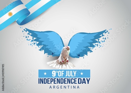 happy Independence Day background with pigeon and argentina flag. 9th of July celebration banner, poster, flyer, greeting card design. Memorial Day. stylish text. Vector illustration.