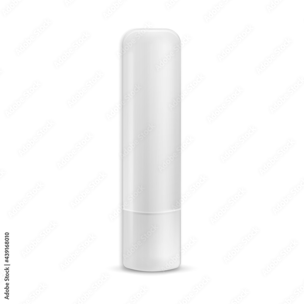 White glossy lip balm stick. Realistic packaging mockup template. Front view. Vector illustration. White glossy lip balm stick. Realistic packaging mockup template. Front view. Vector illustration.