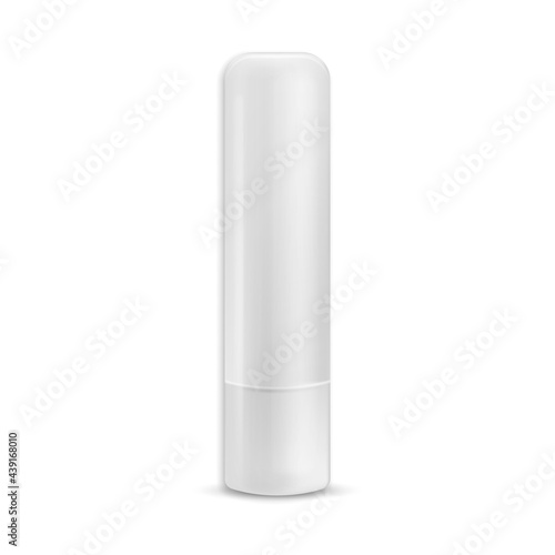White glossy lip balm stick. Realistic packaging mockup template. Front view. Vector illustration.
