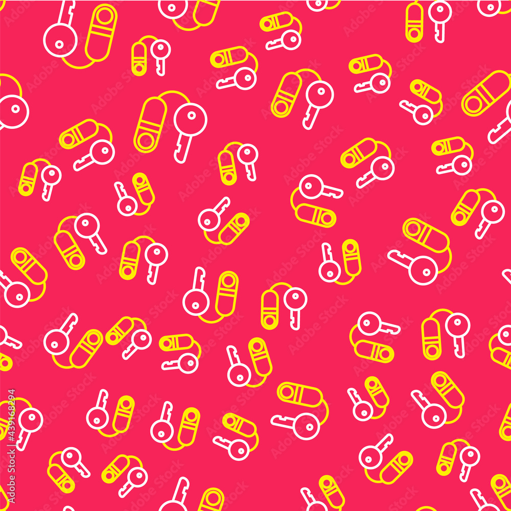 Line House with key icon isolated seamless pattern on red background. The concept of the house turnkey. Vector Line House with key icon isolated seamless pattern on red background. The concept of the house turnkey. Vector