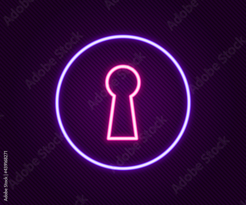 Glowing neon line Keyhole icon isolated on black background. Key of success solution. Keyhole express the concept of riddle, secret, security. Colorful outline concept. Vector