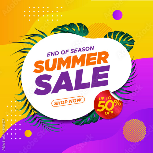 Summer sale banner with leaves