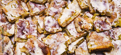 Foto background from sliced flatbreads; meaty brown and yellow tones, sweet food with