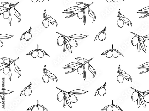 Seamless pattern with olive branches. Modern vector background for paper, cover, fabric, interior decor and other users.