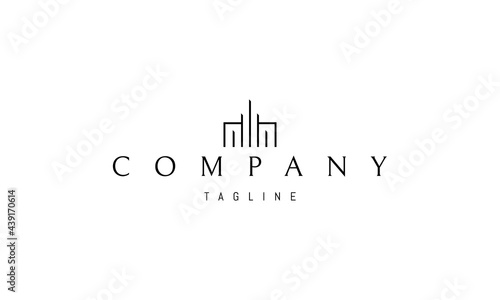 Vector logo on which an abstract image of a real estate object in a linear style.