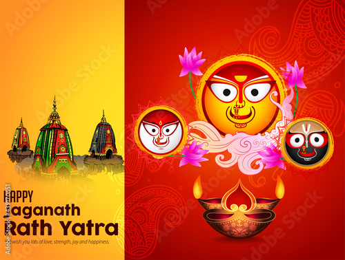 

Vector design of Ratha Yatra of Lord Jagannath, Balabhadra and Subhadra on Chariot for the ocassion of Odisa god Rathyatra Festival