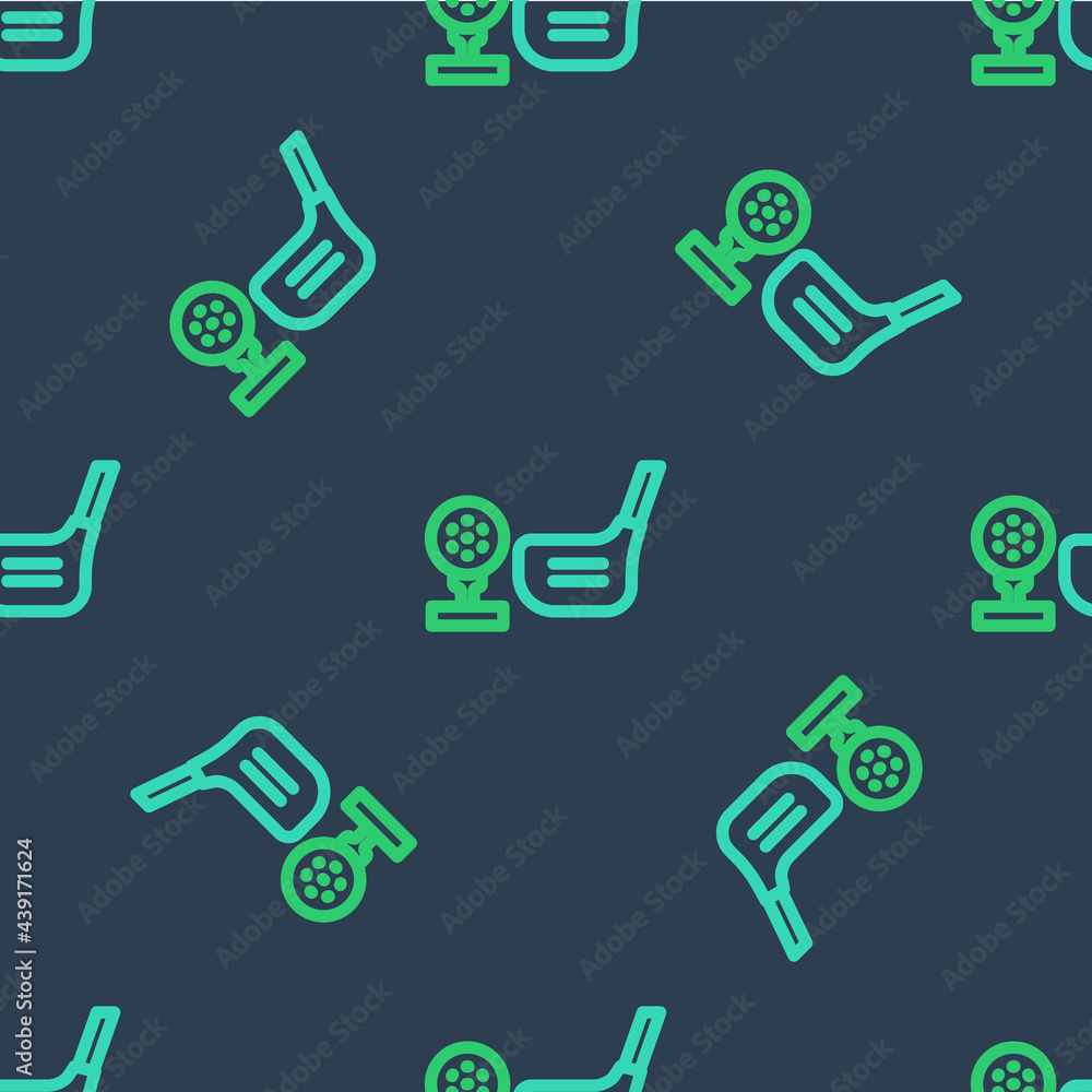 Line Golf club with ball on tee icon isolated seamless pattern on blue background. Vector Line Golf club with ball on tee icon isolated seamless pattern on blue background. Vector