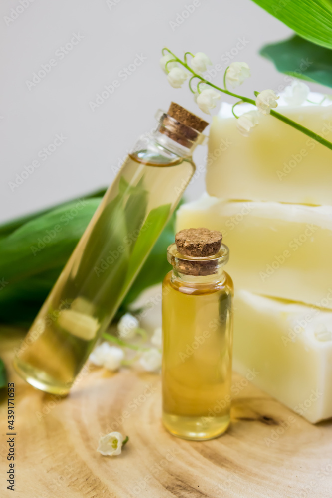 extract of May lily of the valley oil with plant and flower. Natural soap from scratch, handmade. extract of May lily of the valley oil with plant and flower. Natural soap from scratch, handmade.