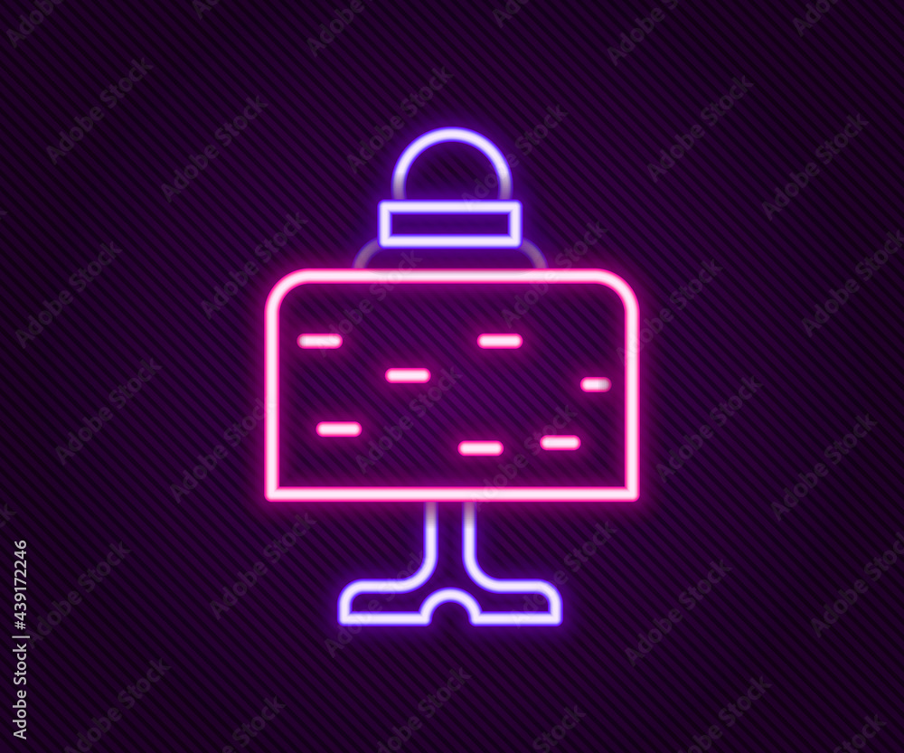 Glowing neon line Magic ball on table icon isolated on black background. Crystal ball. Colorful outline concept. Vector