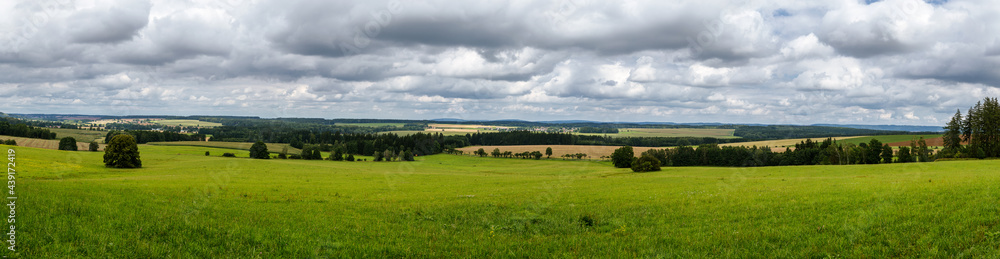 Panoramic view of meadows and woods, region Vysocina, Czech republic