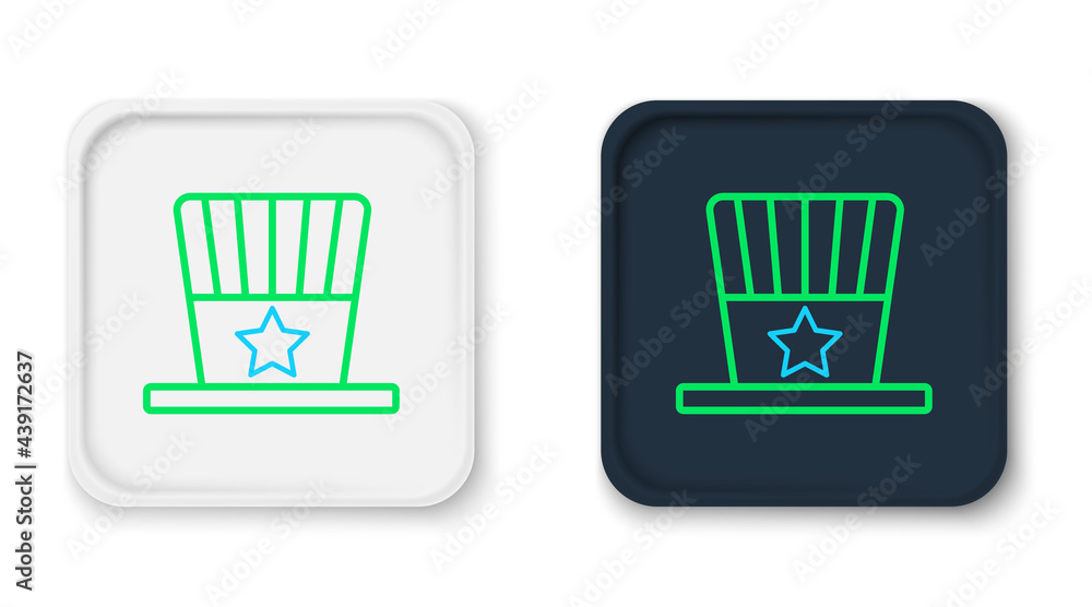 Line Patriotic American top hat icon isolated on white background. Uncle Sam hat. American hat independence day. Colorful outline concept. Vector Line Patriotic American top hat icon isolated on white background. Uncle Sam hat. American hat independence day. Colorful outline concept. Vector