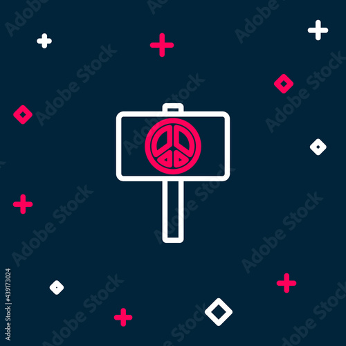 Line Peace icon isolated on blue background. Hippie symbol of peace. Colorful outline concept. Vector