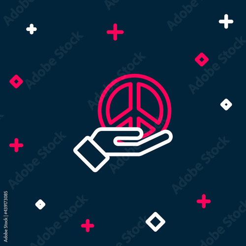 Line Peace icon isolated on blue background. Hippie symbol of peace. Colorful outline concept. Vector