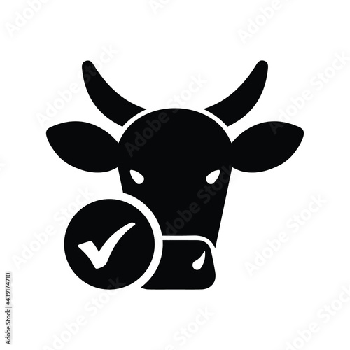 Agriculture, select, valid cow icon. Black vector graphics.
