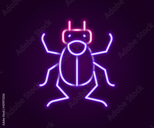 Glowing neon line Beetle bug icon isolated on black background. Colorful outline concept. Vector