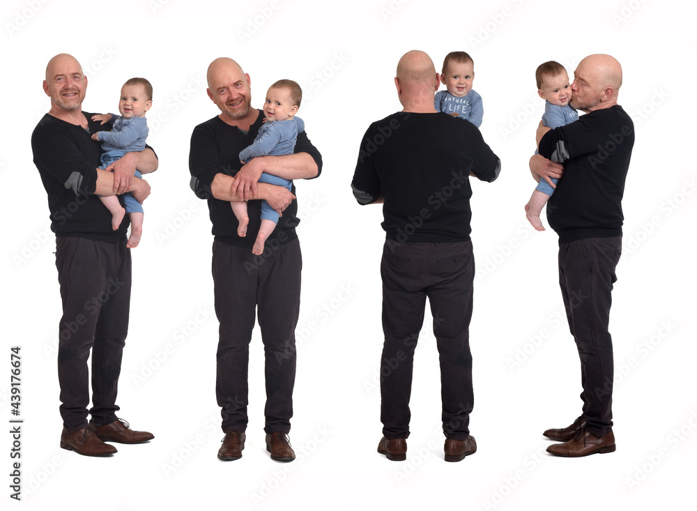 Obraz premium group of same father carrying her baby on white background