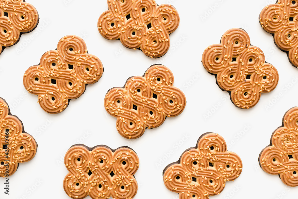 cookies on a white background, cookies with sesame seeds, sweets for tea cookies on a white background, cookies with sesame seeds, sweets for tea