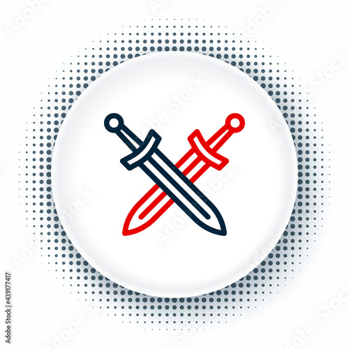 Line Crossed medieval sword icon isolated on white background. Medieval weapon. Colorful outline concept. Vector