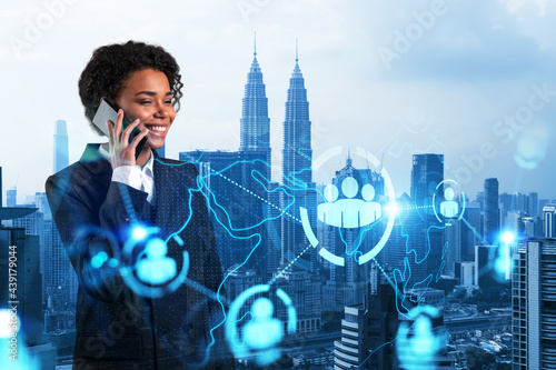 Photography Attractive black woman new approaches to protect clients confidential information using phone