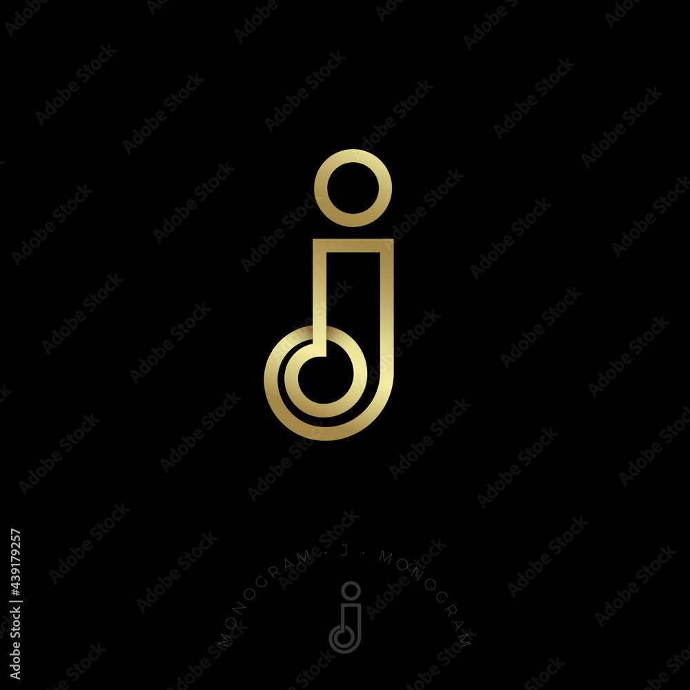 J monogram. Gold J logo with curled, twirled element. Monogram for jewelry salon, beauty industry, cosmetics, luxury goods, online shop J monogram. Gold J logo with curled, twirled element. Monogram for jewelry salon, beauty industry, cosmetics, luxury goods, online shop