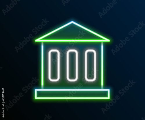 Glowing neon line Bank building icon isolated on black background. Colorful outline concept. Vector