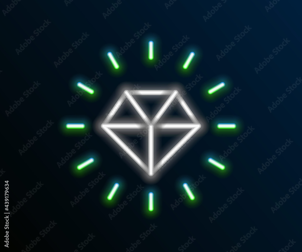 Glowing neon line Diamond icon isolated on black background. Jewelry symbol. Gem stone. Colorful outline concept. Vector Glowing neon line Diamond icon isolated on black background. Jewelry symbol. Gem stone. Colorful outline concept. Vector