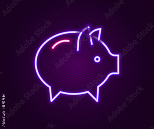 Glowing neon line Piggy bank icon isolated on black background. Icon saving or accumulation of money, investment. Colorful outline concept. Vector