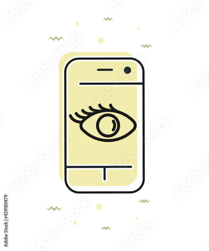 Surveillance smartphone related vector thin line icon. Eye on smartphone screen symbolizing user tracking. Isolated on white background. Editable stroke. Vector illustration.