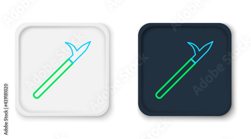 Line Metal pike pole with wooden handle icon isolated on white background. Spear, pickaxe, hook hand extinguishing instrument and tool for fireman. Colorful outline concept. Vector