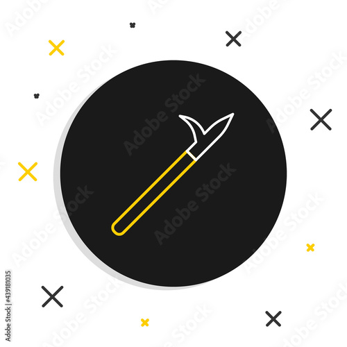 Line Metal pike pole with wooden handle icon isolated on white background. Spear, pickaxe, hook hand extinguishing instrument and tool for fireman. Colorful outline concept. Vector
