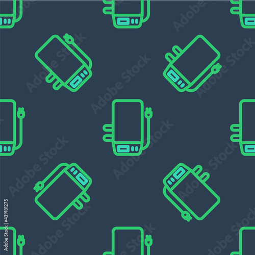 Line Electric boiler for heating water icon isolated seamless pattern on blue background. Vector © Kostiantyn