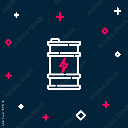 Line Bio fuel barrel icon isolated on blue background. Eco bio and canister. Green environment and recycle. Colorful outline concept. Vector