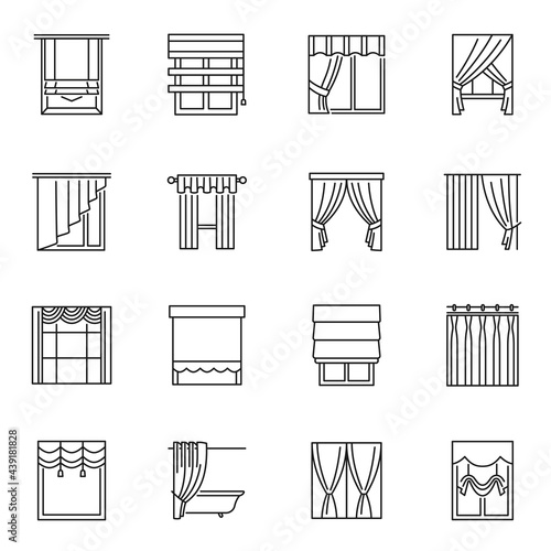 Curtains and blinds collection icon vector illustration gardin, portiere, drapery decor for window