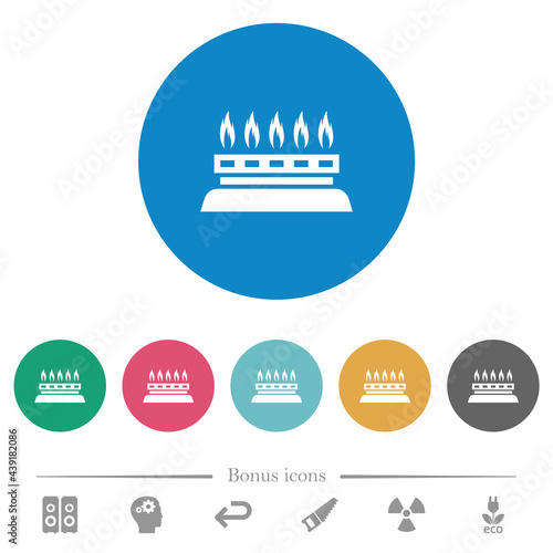 Kitchen gas stove flat round icons