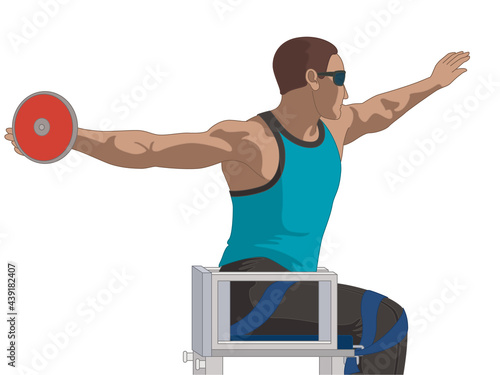 para sports paralympic discus throw, visual impaired male athlete, track and field, isolated on a white background