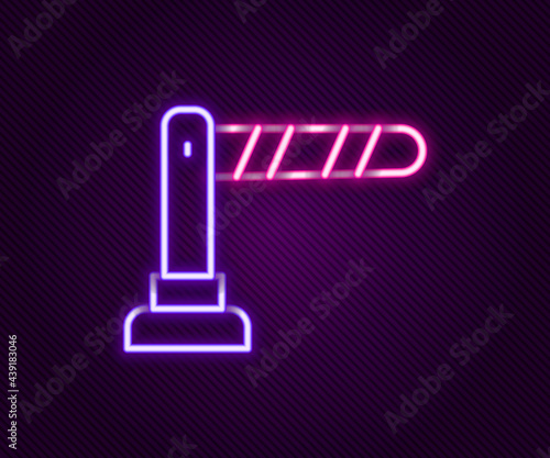 Glowing neon line Railway barrier icon isolated on black background. Colorful outline concept. Vector