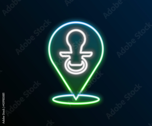 Glowing neon line Baby dummy pacifier icon isolated on black background. Toy of a child. Colorful outline concept. Vector